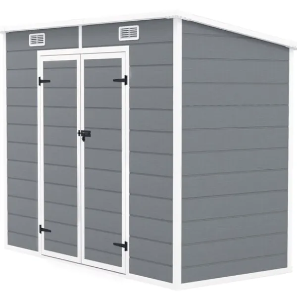 Skure, Garager & Carports^Rootz 2,4 x 1,3 m havehus - skur - opbevaringsenhed - vejr og UV -resistent - 238 cm x 125 cm x 165/183 cm - grå