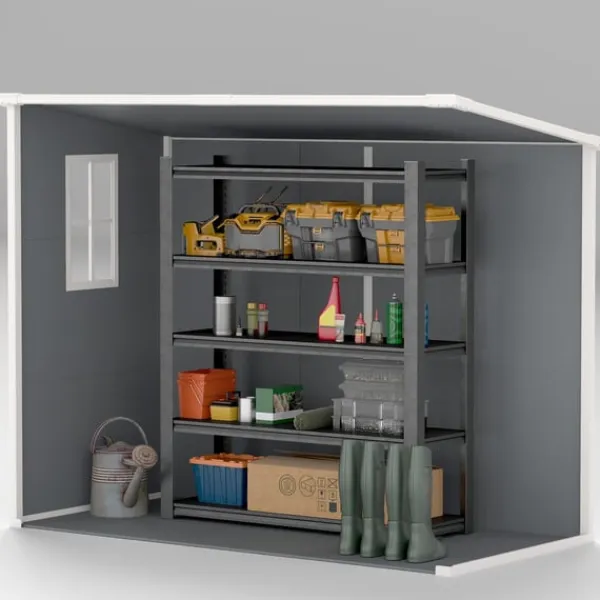 Skure, Garager & Carports^Rootz 2,4 x 1,3 m havehus - skur - opbevaringsenhed - vejr og UV -resistent - 238 cm x 125 cm x 165/183 cm - grå