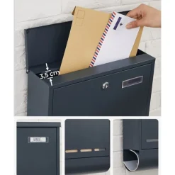Postkasser & Brevindkast^Rootz antracit stål Postkasse - Postkasse - Postkasse - Pulverlakeret stål - Vejrbestandig - Nem at installere - Sikkert låsesystem - 35cm x 12cm x 42 | CDON