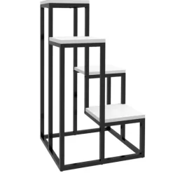 Online Rootz blomsterhylde - 4 etagers plantehylde - blomsterstativ - indendørs og udendørs - metalramme - grantræ - sort + hvid - 34L x 34W x 70H cm Plantestativer