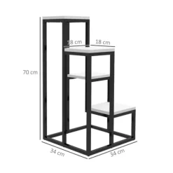 Online Rootz blomsterhylde - 4 etagers plantehylde - blomsterstativ - indendørs og udendørs - metalramme - grantræ - sort + hvid - 34L x 34W x 70H cm Plantestativer