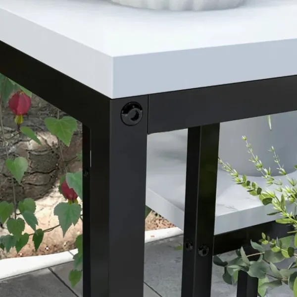 Online Rootz blomsterhylde - 4 etagers plantehylde - blomsterstativ - indendørs og udendørs - metalramme - grantræ - sort + hvid - 34L x 34W x 70H cm Plantestativer