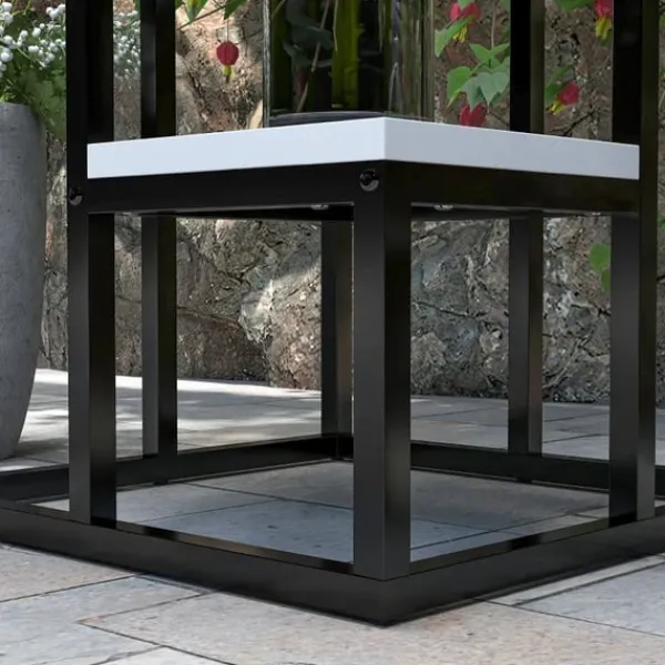 Online Rootz blomsterhylde - 4 etagers plantehylde - blomsterstativ - indendørs og udendørs - metalramme - grantræ - sort + hvid - 34L x 34W x 70H cm Plantestativer