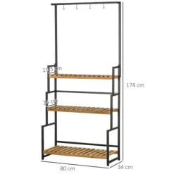 Discount Rootz blomsterstativ - 3-etagers plantestativ med fastgørelseskroge - plantestativ i naturtræ - naturlig - 80 cm x 36 cm x 174 cm Plantestativer