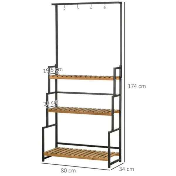 Discount Rootz blomsterstativ - 3-etagers plantestativ med fastgørelseskroge - plantestativ i naturtræ - naturlig - 80 cm x 36 cm x 174 cm Plantestativer