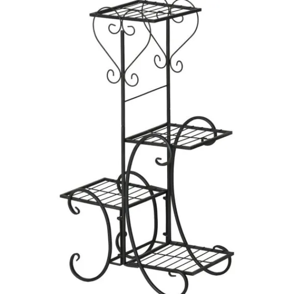 Discount Rootz blomsterstativ - metal blomsterstativ - 4 niveauer plantehylde - blomsterstige - blomsterstativ til indendørs og udendørs - Have - Balkon - Sort | CDON Plantestativer