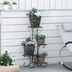 Discount Rootz blomsterstativ - metal blomsterstativ - 4 niveauer plantehylde - blomsterstige - blomsterstativ til indendørs og udendørs - Have - Balkon - Sort | CDON Plantestativer