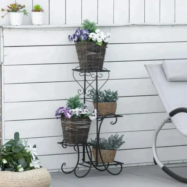 Discount Rootz blomsterstativ - metal blomsterstativ - 4 niveauer plantehylde - blomsterstige - blomsterstativ til indendørs og udendørs - Have - Balkon - Sort | CDON Plantestativer