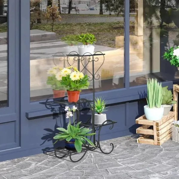 Discount Rootz blomsterstativ - metal blomsterstativ - 4 niveauer plantehylde - blomsterstige - blomsterstativ til indendørs og udendørs - Have - Balkon - Sort | CDON Plantestativer