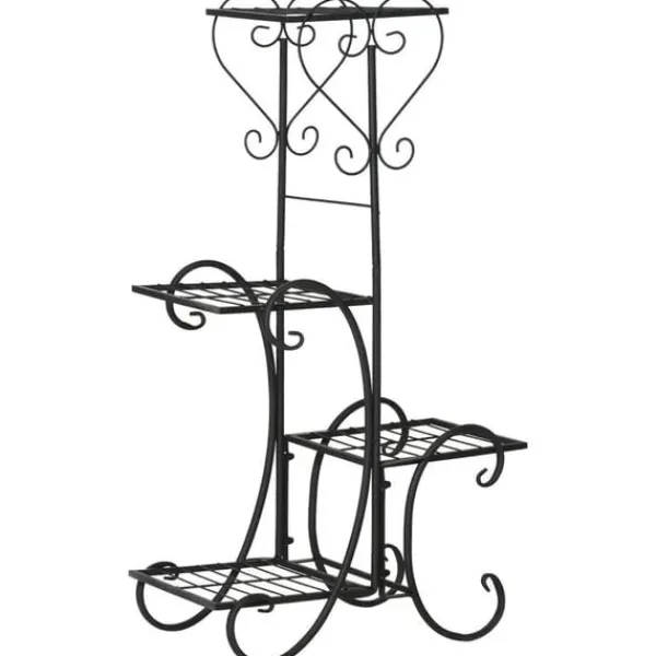 Discount Rootz blomsterstativ - metal blomsterstativ - 4 niveauer plantehylde - blomsterstige - blomsterstativ til indendørs og udendørs - Have - Balkon - Sort | CDON Plantestativer