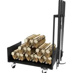 Tilbehør Til Brændeovne & Pejse^Rootz Brændeopbevaringsstativ - Brændestativ - Brændeholder - Metalkonstruktion - 48cm x 30cm x 76cm