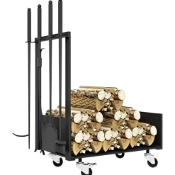 Tilbehør Til Brændeovne & Pejse^Rootz Brændeopbevaringsstativ - Brændestativ - Brændeholder - Metalkonstruktion - 48cm x 30cm x 76cm