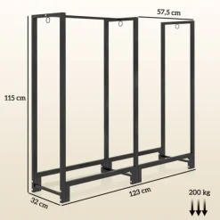 Best Rootz Brændestativ - Brændestativ - Optændingsorganisator - Holder 200 kg - Pulverlakeret stål - 123cm x 32cm x 115cm Tilbehør Til Brændeovne & Pejse