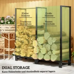 Best Rootz Brændestativ - Brændestativ - Optændingsorganisator - Holder 200 kg - Pulverlakeret stål - 123cm x 32cm x 115cm Tilbehør Til Brændeovne & Pejse