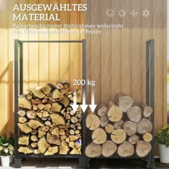Best Rootz Brændestativ - Brændestativ - Optændingsorganisator - Holder 200 kg - Pulverlakeret stål - 123cm x 32cm x 115cm Tilbehør Til Brændeovne & Pejse