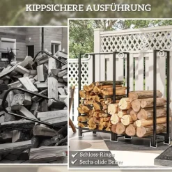 Best Rootz Brændestativ - Brændestativ - Optændingsorganisator - Holder 200 kg - Pulverlakeret stål - 123cm x 32cm x 115cm Tilbehør Til Brændeovne & Pejse
