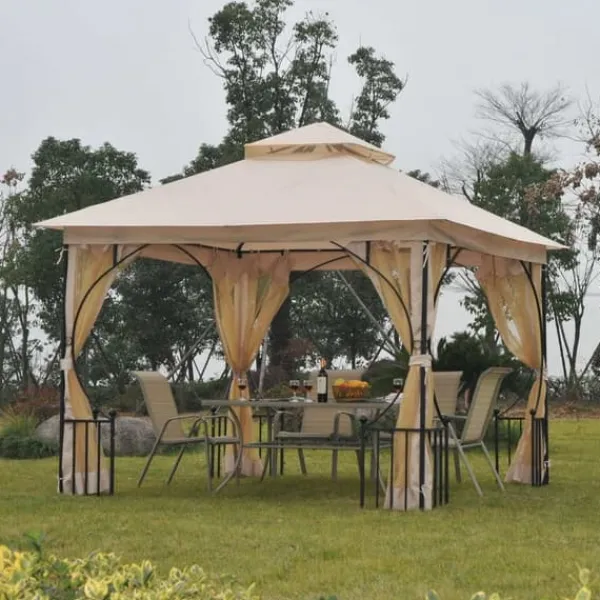 Sale Rootz Castile Garden Gazebo - Sort, Brun - Metal, Polyester - 118,11 cm x 118,11 cm x 108,27 cm Telte & Lysthuse