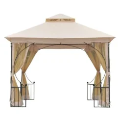 Sale Rootz Castile Garden Gazebo - Sort, Brun - Metal, Polyester - 118,11 cm x 118,11 cm x 108,27 cm Telte & Lysthuse