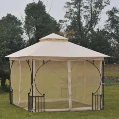 Sale Rootz Castile Garden Gazebo - Sort, Brun - Metal, Polyester - 118,11 cm x 118,11 cm x 108,27 cm Telte & Lysthuse
