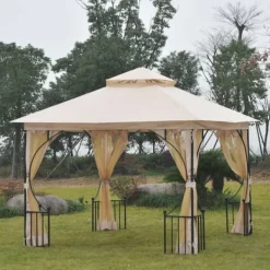 Sale Rootz Castile Garden Gazebo - Sort, Brun - Metal, Polyester - 118,11 cm x 118,11 cm x 108,27 cm Telte & Lysthuse