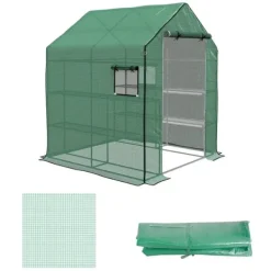 Outlet Rootz Drivhus - Cold Frame Drivhus - Film Drivhus - Rulledøre - UV-bestandig - Grøn - 140cm x 143cm x 190cm Drivhus