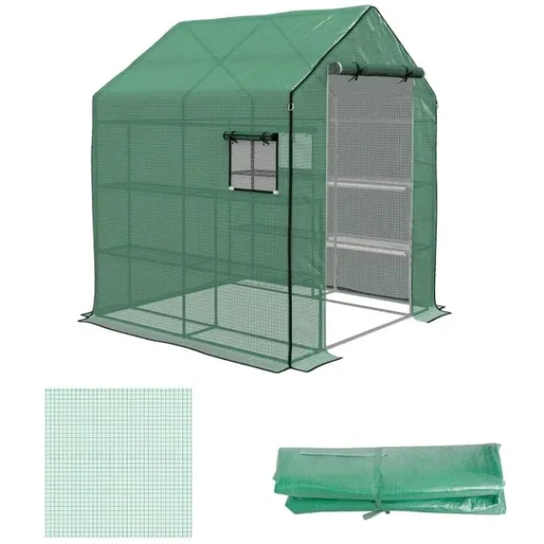 Outlet Rootz Drivhus - Cold Frame Drivhus - Film Drivhus - Rulledøre - UV-bestandig - Grøn - 140cm x 143cm x 190cm Drivhus