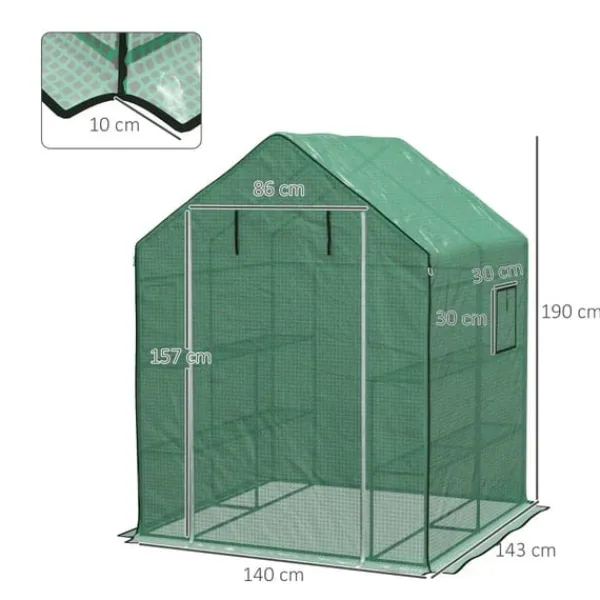 Outlet Rootz Drivhus - Cold Frame Drivhus - Film Drivhus - Rulledøre - UV-bestandig - Grøn - 140cm x 143cm x 190cm Drivhus