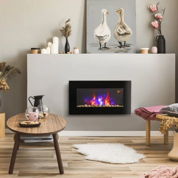 Clearance Rootz elektrisk pejs - Indendørs varmelegeme - Vægmonteret brandskærm - Sikker og stilfuld - 72,5W x 11,5D x 40H cm Pejse