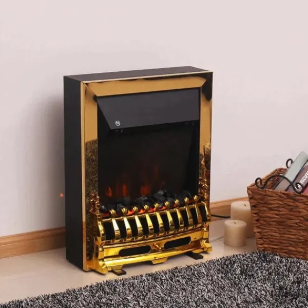 Pejse^Rootz Elektrisk Pejs - Pejs - El Pejseovn - Pejseovn - Fritstående - Pejsflamme - 1000/2000W - Guld - 48,2 X 18,5 X 59,2 Cm