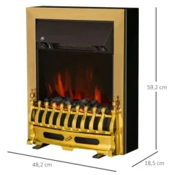 Pejse^Rootz Elektrisk Pejs - Pejs - El Pejseovn - Pejseovn - Fritstående - Pejsflamme - 1000/2000W - Guld - 48,2 X 18,5 X 59,2 Cm