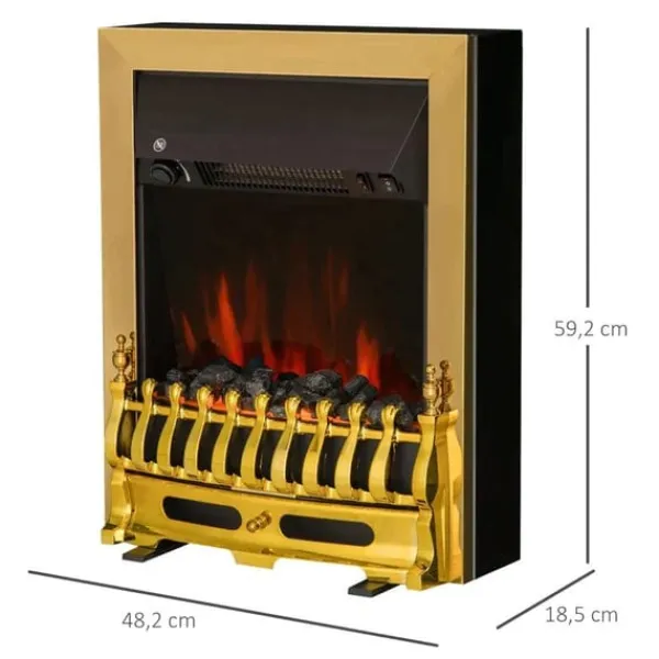 Pejse^Rootz Elektrisk Pejs - Pejs - El Pejseovn - Pejseovn - Fritstående - Pejsflamme - 1000/2000W - Guld - 48,2 X 18,5 X 59,2 Cm