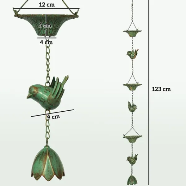 Online Rootz 3er Set Rain Chain - Drain Chain - Rainflow Chain - Korrosionsbestandig - 123 cm X Ø12CM til let havedekoration Havedekorationer