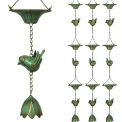 Online Rootz 3er Set Rain Chain - Drain Chain - Rainflow Chain - Korrosionsbestandig - 123 cm X Ø12CM til let havedekoration Havedekorationer