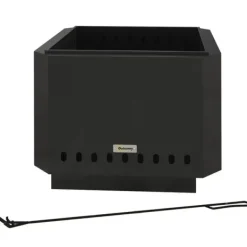 Pejse^Rootz Fire Pit - Inklusiv poker - Ildtønde - Robust konstruktion - Metal og rustfrit stål - Sort - 48L x 48W x 41H cm