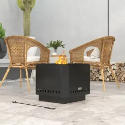 Pejse^Rootz Fire Pit - Inklusiv poker - Ildtønde - Robust konstruktion - Metal og rustfrit stål - Sort - 48L x 48W x 41H cm