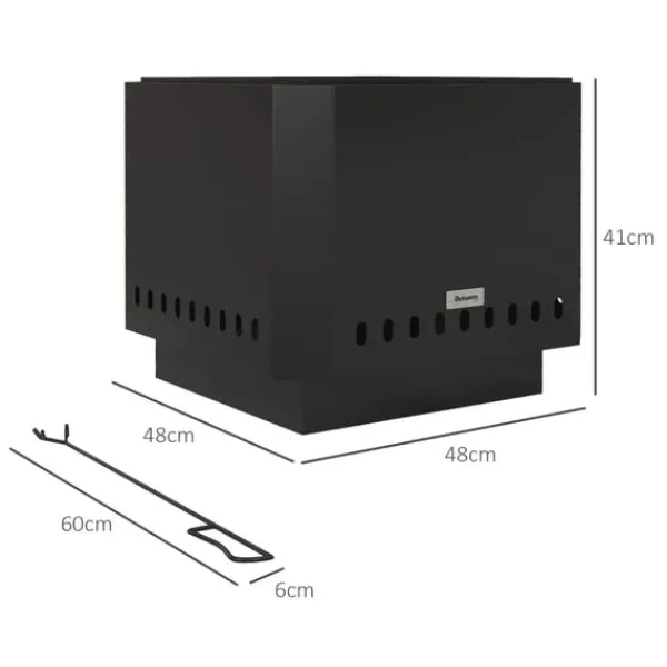 Pejse^Rootz Fire Pit - Inklusiv poker - Ildtønde - Robust konstruktion - Metal og rustfrit stål - Sort - 48L x 48W x 41H cm