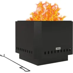 Pejse^Rootz Fire Pit - Inklusiv poker - Ildtønde - Robust konstruktion - Metal og rustfrit stål - Sort - 48L x 48W x 41H cm