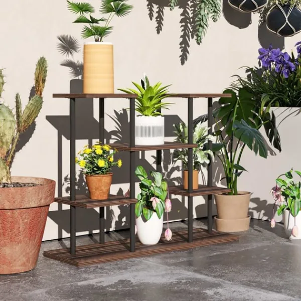 Best Rootz Flower Stand med 4 niveauer - 4 -trins plantestativ - Blomsterpotteholder - Stabil og elegant - 80 cm x 24 cm x 61,5 cm Plantestativer