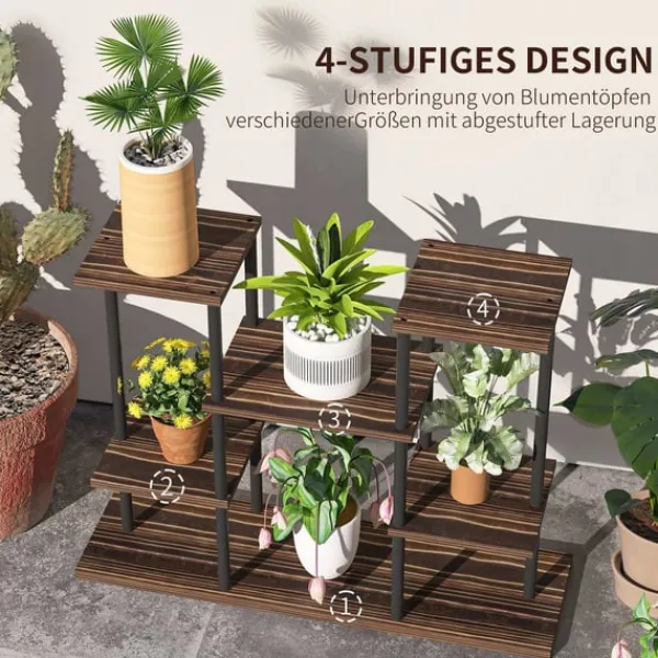 Best Rootz Flower Stand med 4 niveauer - 4 -trins plantestativ - Blomsterpotteholder - Stabil og elegant - 80 cm x 24 cm x 61,5 cm Plantestativer