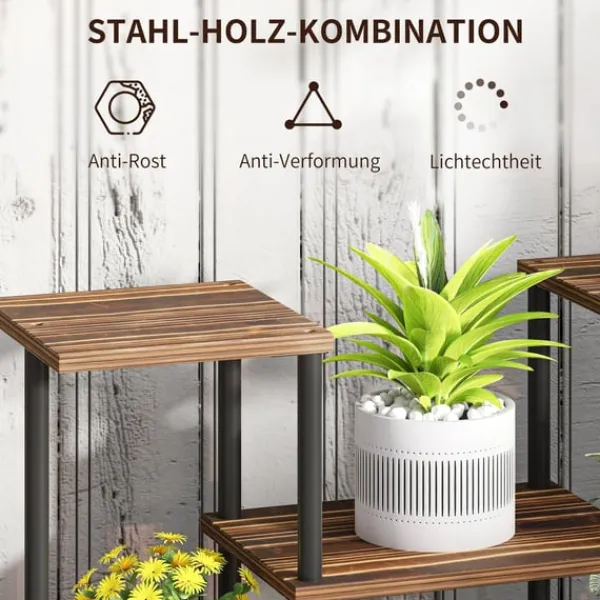 Best Rootz Flower Stand med 4 niveauer - 4 -trins plantestativ - Blomsterpotteholder - Stabil og elegant - 80 cm x 24 cm x 61,5 cm Plantestativer