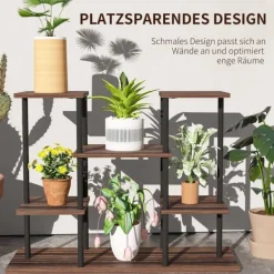Best Rootz Flower Stand med 4 niveauer - 4 -trins plantestativ - Blomsterpotteholder - Stabil og elegant - 80 cm x 24 cm x 61,5 cm Plantestativer