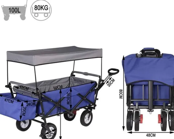 Haveværktøj^Rootz Foldbar Håndvogn - Brugsvogn - Havevogn - Holdbar konstruktion - Kraftig lastkapacitet - Nem opbevaring - 120 cm x 51 cm x 93 cm