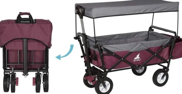 Clearance Rootz foldbar håndvogn med tag - Brugsvogn - Havevogn - Holdbar 600D polyester - Nem opbevaring - Kraftig 80 kg Kapacitet - 120 cm x 51 cm x 93 cm Haveværktøj