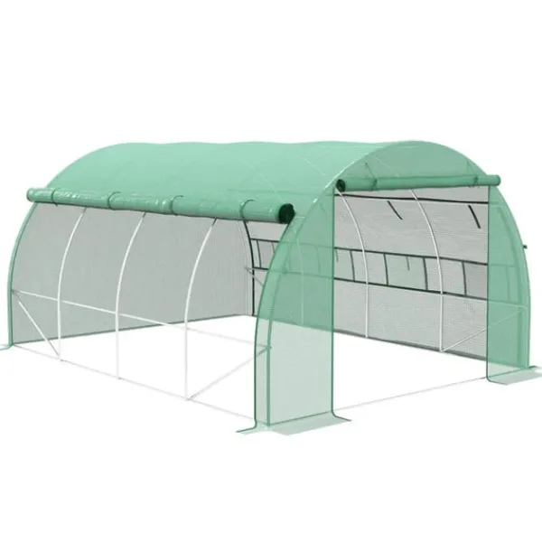 Drivhus^Rootz Folie Drivhus - Walk-in - Guy Ropes - Mesh vindue - Metalramme - Alvaniseret stål - PE plast - Grøn - 3,97L x 3W x 2H m