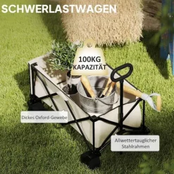 Outlet Rootz Garden Car - Foldbar transportkurv - Resilient Handcart - 100 kg kapacitet - 90 cm x 48 cm x 92 cm - Brun Oxford stof Haveværktøj