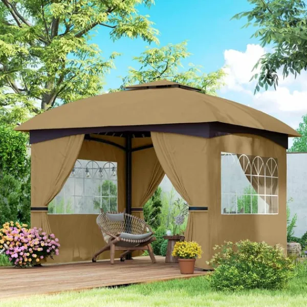 Telte & Lysthuse^Rootz Garden Gazebo 3.4x3.4m - Øltelt - Udendørs husly - UV -beskyttelse - Stålramme - 335L X 335W X 285H cm