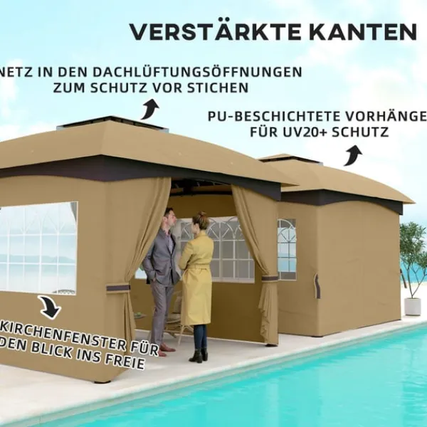 Telte & Lysthuse^Rootz Garden Gazebo 3.4x3.4m - Øltelt - Udendørs husly - UV -beskyttelse - Stålramme - 335L X 335W X 285H cm
