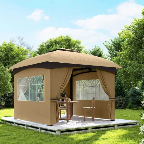 Telte & Lysthuse^Rootz Garden Gazebo 3.4x3.4m - Øltelt - Udendørs husly - UV -beskyttelse - Stålramme - 335L X 335W X 285H cm