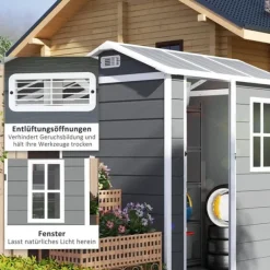 Online Rootz Garden House - Værktøjsskur - Opbevaring af udendørs udstyr - Vejrbestandig og låsbar - 186 cm x 130 cm x 199 cm Skure, Garager & Carports