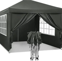 Telte & Lysthuse^Rootz Gazebo Pop-Up telt - Vandtæt Pagoda - Solafskærmning - UV-beskyttelse, Regnbestandig, Nem opsætning - Metal og 210D Oxford-stof - 3 x 3 m Grå